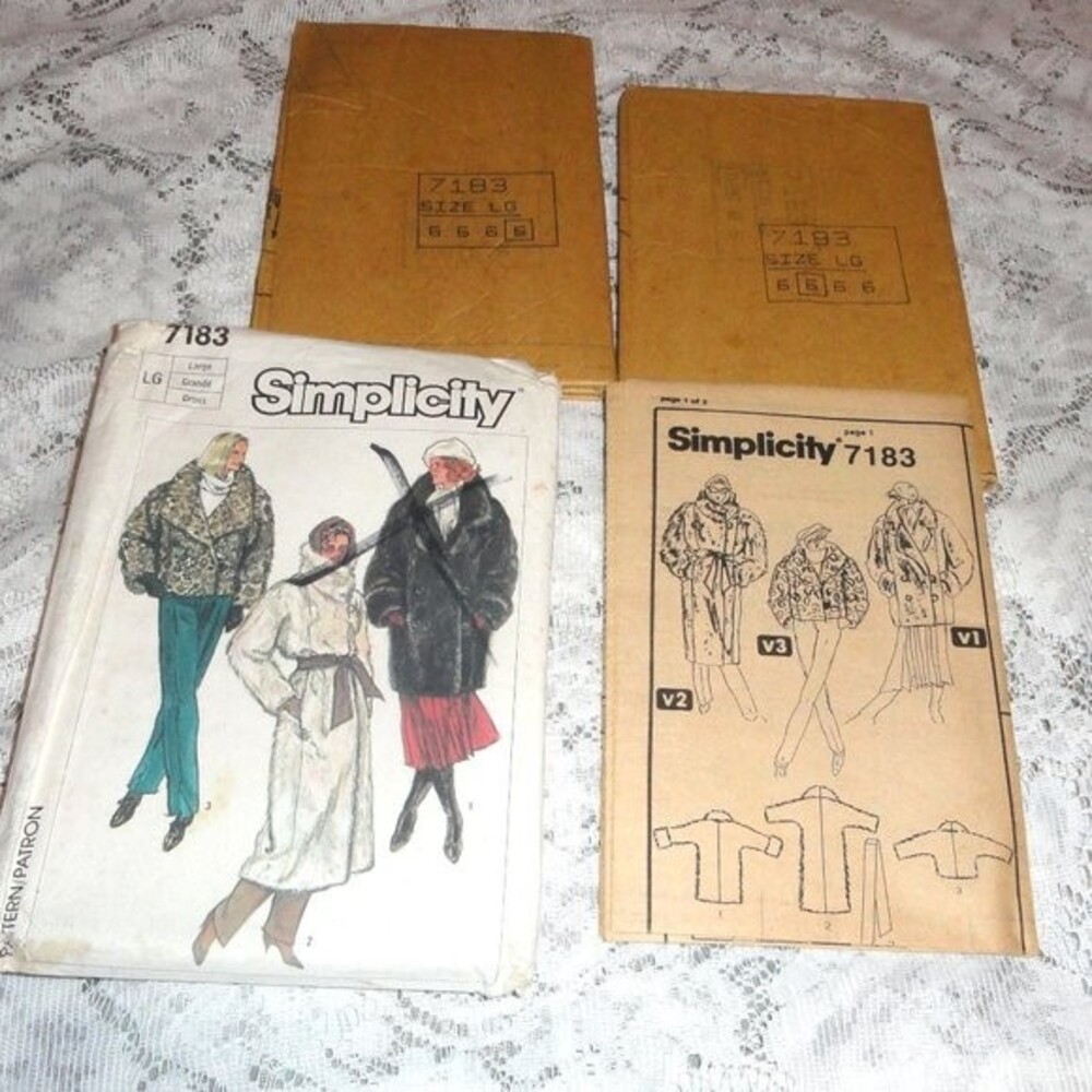1985 Sewing Pattern Coat Sz Large Vintage Uncut Fur. Faux Fur